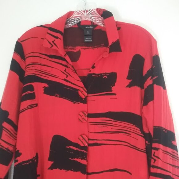 Ali Miles women's size M red and black artsy blouse - Picture 2 of 16